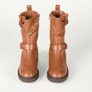 Amazon Essentials Women's Mid Calf Cropped Biker Boot, Faux Leather Tan Size 12 - Like New