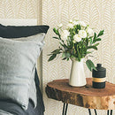 Tempaper White Clay Block Print Leaves Removable Peel and Stick Wallpaper - Brand New