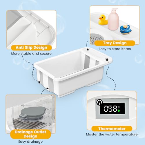 AXIDOU COLLAPSIBLE BATHTUB, SMART TEMPERATURE DISPLAY, 0-36 MONTHS - GREEN - Like New