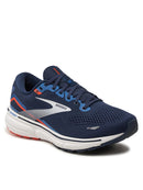 BROOKS MEN'S GHOST 15 RUNNING SHOE - PEACOAT/WHITE/ORANGE/SURF THE WEB - SIZE 11 - Like New