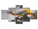 Canvas Wall Art Fantasy Dragon Pictures Black Canvas Frame 5 Piece Art - Brand New