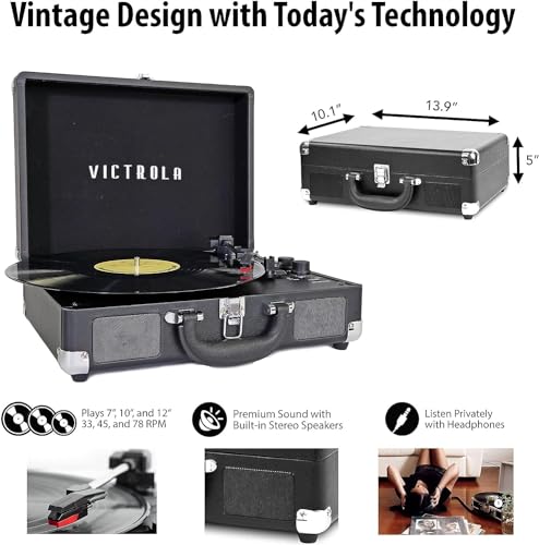 VICTROLA JOURNEY+ SIGNATURE BLUETOOTH SUITCASE RECORD PLAYER - LIGHT GREY LINEN - Like New