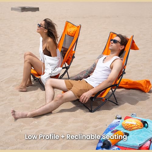 ARROWHEAD OUTDOOR 2-PACK LOW SEATING FOLDING BEACH CHAIR - ORANGE - Like New