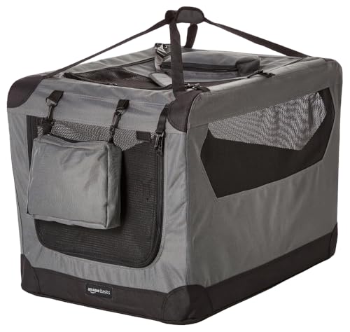 AMAZON BASICS FOLDING PORTABLE SOFT PET DOG CRATE CARRIER KENNEL - GRAY - Like New