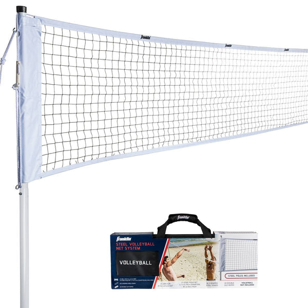 FRANKLIN SPORTS STEEL VOLLEYBALL NET SYSTEM LAWN SPORTS SET STAKES & NET - WHITE - Brand New