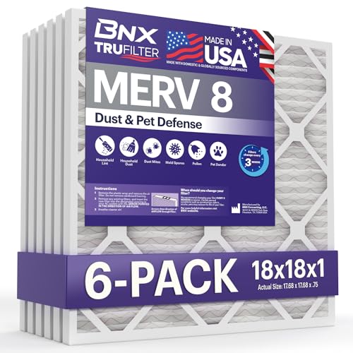 BNX TruFilter 18x18x1 Air Filter MERV 8 (6-Pack) - MADE IN USA Dust Pet Defense - Like New