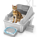 FURKID STAINLESS STEEL CAT LITTER BOX WITH LID, XL EXTRA LARGE LITTER BOX - Like New