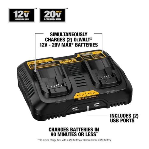 DEWALT 12/20V MAX MAX Battery Charger, Corded, Dual Charging (DCB102) - BLACK - Like New