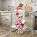 AMBIRD TODDLER STEP STOOL 3 HEIGHT KITCHEN STOOL 18-48 MONTHS KIDS - WHITE - Like New