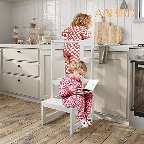 AMBIRD TODDLER STEP STOOL 3 HEIGHT KITCHEN STOOL 18-48 MONTHS KIDS - WHITE - Like New
