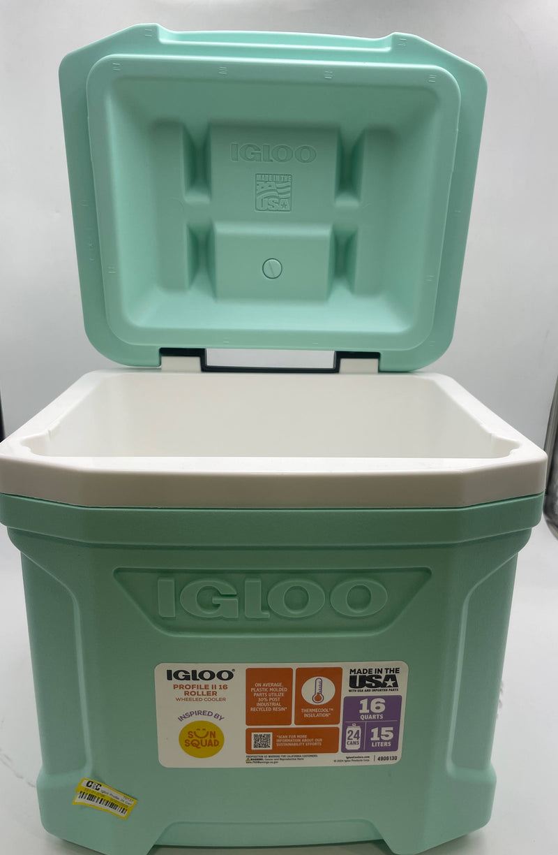 IGLOO PROFILE 24 CANS/16QT ROLLING COOLER - SEAFOAM - Like New