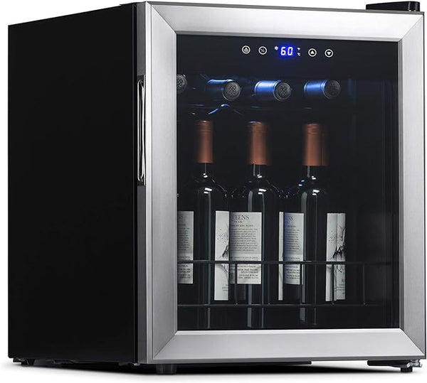 NewAir Compact Wine Cooler Refrigerator 16 Bottle NWC016SS00 - SILVER/BLACK Like New