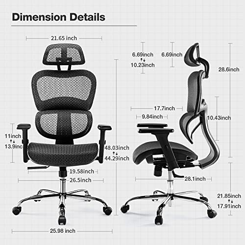 JHK ERGONOMIC HIGH BACK OFFICE CHAIR WITH HEADREST, LUMBAR SUPPORT - BLACK - Like New
