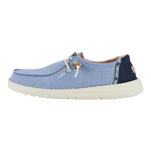 40729  HEY DUDE WENDY CHAMBRAY BOHO SLIP ON CASUAL SHOES WOMEN 6 BLUE - Like New