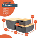 OIKOS | Storage Organizer Box Set Bamboo Lid | 3 Pieces, 1149 OZ, Grey - Brand New