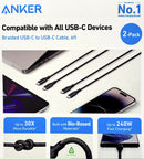 ANKER BRAIDED USB-C TO USB-C CABLE 6-FEET, 240W FAST CHARGE, 2 PACK - BLACK - Like New