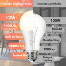 TOBUSA LED Light Bulbs 100watt Equivalent 1400LM Bright A19 Warm White 12 Pack - Brand New