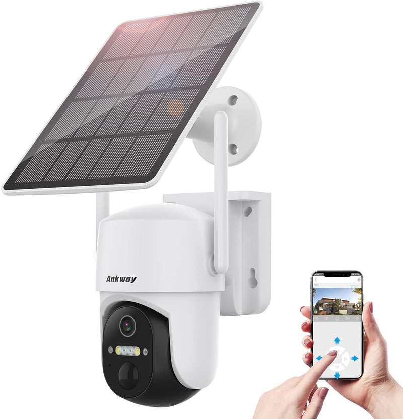 ANKWAY Solar security camera 2K wireless outdoor, 3.5W solar power panel - WHITE Like New