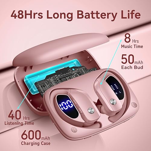 BMANI WIRELESS EARBUDS BLUETOOTH HEADPHONES 48HRS PLAY BACK SPORT - PINK - Like New