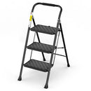 HBTOWER 3 STEP LADDER, 3 STEP STOOL WITH CUSHIONED HANDLE STEP LADDER - BLACK - Like New