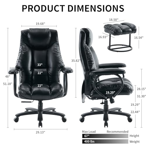 Office Chair Big and Tall, High Back Executive Chair with Ottoman, 400 lbs - Like New