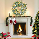 Prelit Christmas Wreath 50LED,24In Gold Silver Christmas Door Wreath B0DBLPJW2X - Brand New