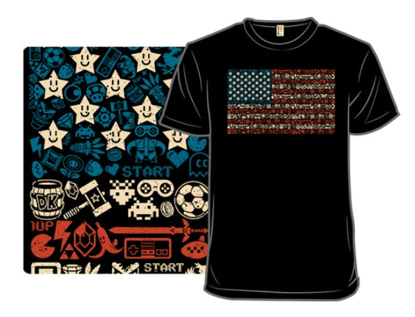 SHIRTWOOT! USA GAME ICONS FLAG - SIZE: MEN L - BLACK - Like New