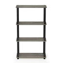 FURINNO TURN-S-TUBE STORAGE SHELVES,4-TIER BOOK SHELF, FRENCH OAK GRAY/BLACK - Like New