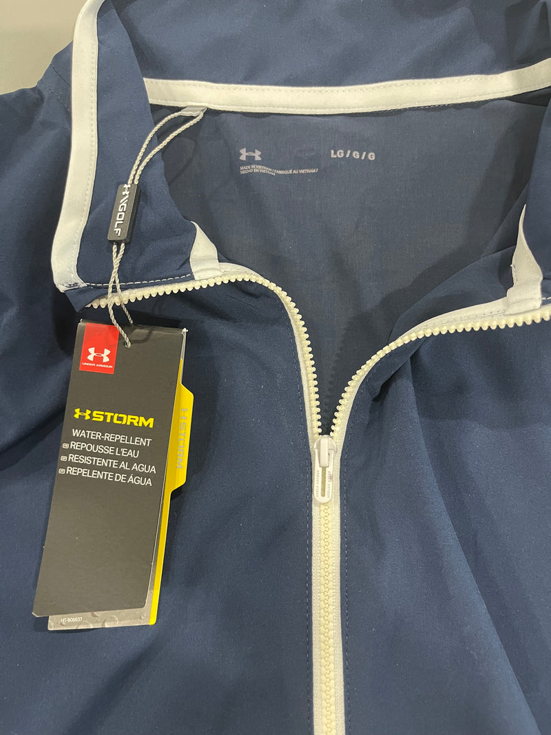 UNDER ARMOUR WATER REPELLENT SWEATSHIRT - SIZE: L - NAVY BLUE/WHITE - Like New