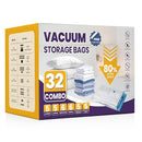 YSSOA 32 PACK VACUUM STORAGE BAGS SPACE SAVER BAGS WITH HAND PUMP - CLEAR/BLUE - Like New