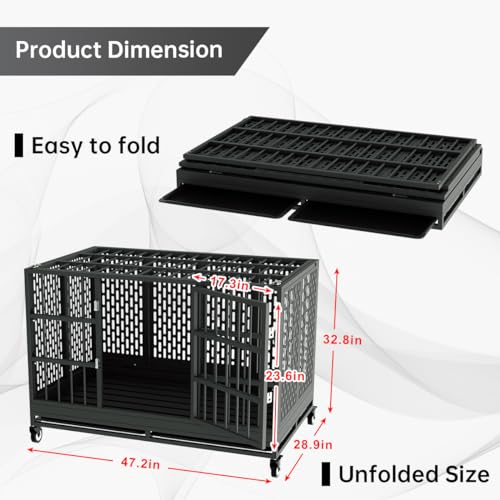 RERORD 48 Inch Heavy Duty Dog Crate with Wheels GL-PD-001-BLACK-48IN - Black - Like New