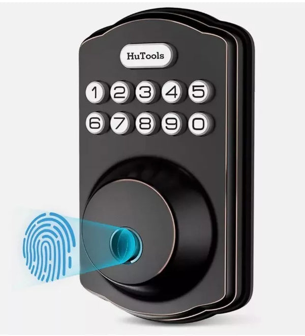 HUTOOLS KS02 BIOMETRIC ELECTRONIC KEYLESS DEADBOLT LOCK - OIL RUBBED BRONZE - Like New