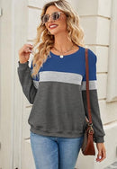 FKEEP WOMENS CREW NECK SWEATSHIRT COLORBLOCK PULLOVER TOP, DARK BLUE/GRAY, M - Brand New