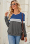 FKEEP WOMENS CREW NECK SWEATSHIRT COLORBLOCK PULLOVER TOP, DARK BLUE/GRAY, M - Brand New