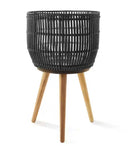 CASAFIELD LARGE BLACK RATTAN ROUND INDOOR PLANTER BASKET STAND - BLACK - Like New
