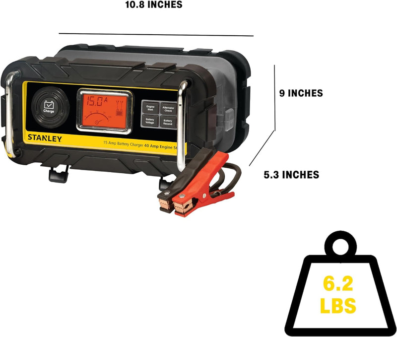 STANLEY BC15BS Fully Automatic 15 Amp 12V Bench Battery Charger - Black Like New