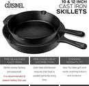 CUISINEL CAST IRON SKILLET WITH LID SET 10” AND 12" PO11033 - BLACK - Like New
