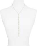 REBECCA MINKOFF FLOATING SIMULATED PEARL LARIAT NECKLACE, 18" - GOLD - Brand New