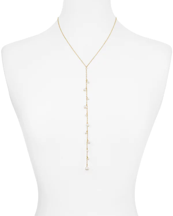 REBECCA MINKOFF FLOATING SIMULATED PEARL LARIAT NECKLACE, 18" - GOLD - Brand New