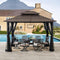 Sunjoy Hardtop Gazebo 10x12ft. Outdoor Steel Frame with Ceiling Hook - Brown - Like New