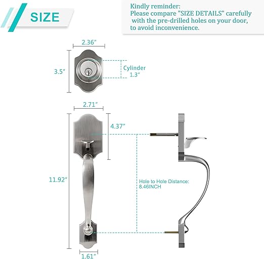 GUA OYH Front Door Handle Single Cylinder Deadbolt Handle Set - Satin Nickel Like New