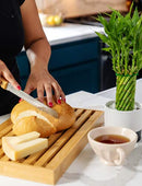 BAMBOO LAND Large Bamboo Bread Cutting Board Crumb Tray Large Bread Knife - Brand New