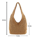AYLISS STRAW WOVEN SUMMER BEACH BAG TOTE SHOULDER WEAVING HANDBAG - KHAKI - Like New