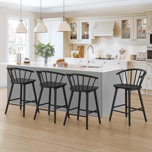 LUE BONA BLACK 24-IN H COUNTER HEIGHT WOOD BAR STOOL 2 - PACK BLACK 20.9'' W - Like New
