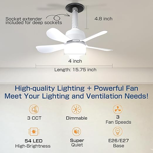 EONINI Socket Ceiling Fans Lights Fan light Dimmable Led Light - Scratch & Dent