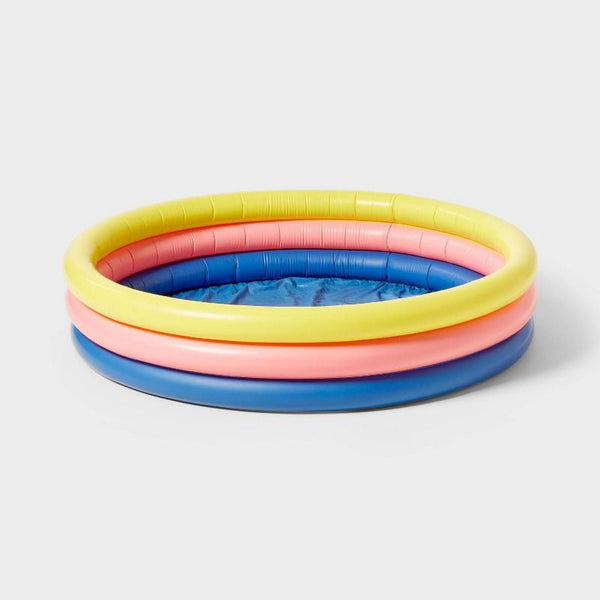 SUN SQUAD 3 RING POOL 105 GAL ROUND KIDDIE POOL - YELLOW/PINK/NAVY - Like New