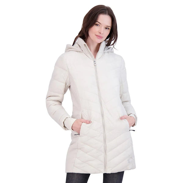 SPYDER WOMEN'S BOUNDLESS LONG HOODED PUFFER JACKET - LARGE- WHITE, SPFGM045 - Like New
