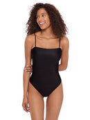 6104010S Steve Madden Womens Bandeau One Piece Swimsuit, Shine Bright Raven, XL - Like New