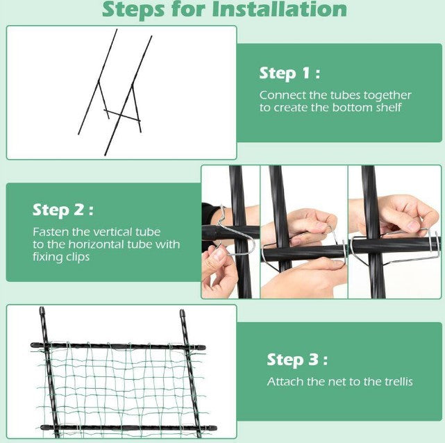 COSTWAY 75 IN. METAL GARDEN CUCUMBER TRELLIS FOR PLANT CLIMBING - BLACK/GREEN - Like New