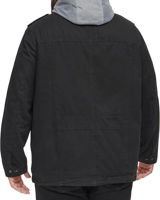 LEVI'S MEN'S COTTON HOODED MILITARY JACKET REGULAR & BIG & TALL MEN LT - BLACK - Brand New